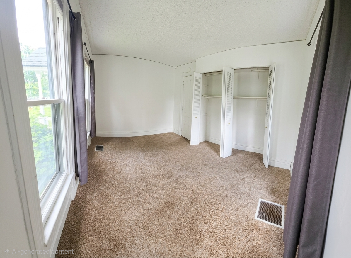 306 Woodward Unit 1 bedroom with large windows, carpet, and closet doors