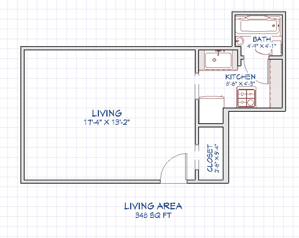 Floor plan for 312 Woodward Unit 8 studio apartment